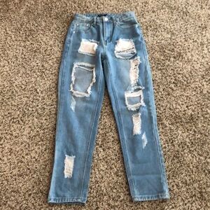 Nasty Gal Jeans Ripped Distressed High Rise Skinny SZ 2 Blue Denim